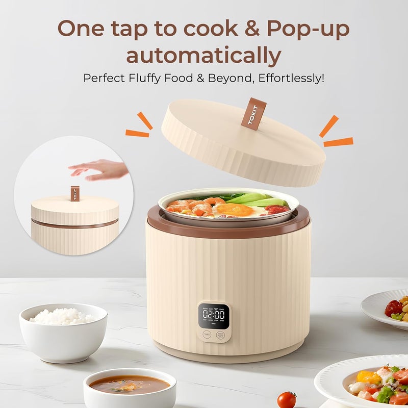 TOKIT Rice Cooker Small 3 Cup Uncooked /6 Cup Cooked, Modern Multifunctional Mini Rice Cooker with Display Touch Button for 1-3 People Ceramic Coated Non-Stick Pot 8 Cook Functions - Cooking & Warmer - Image 2